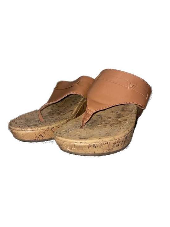 Vionic Shoes - Vionic High Tide Tan Leather Cork Platform Wedge Thong Sandals